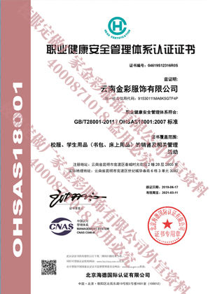 職業健康安全管理體系認證證書（中文WX）